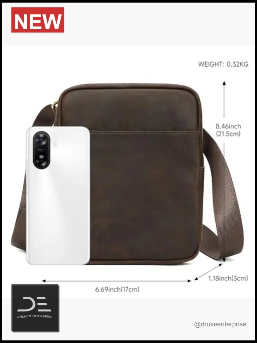 Mini Genuine Leather Messenger Shoulder Bag for Men with Multiple Zipper Pockets
